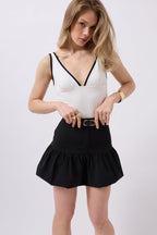 Ruched Detail Mini Black Skirt