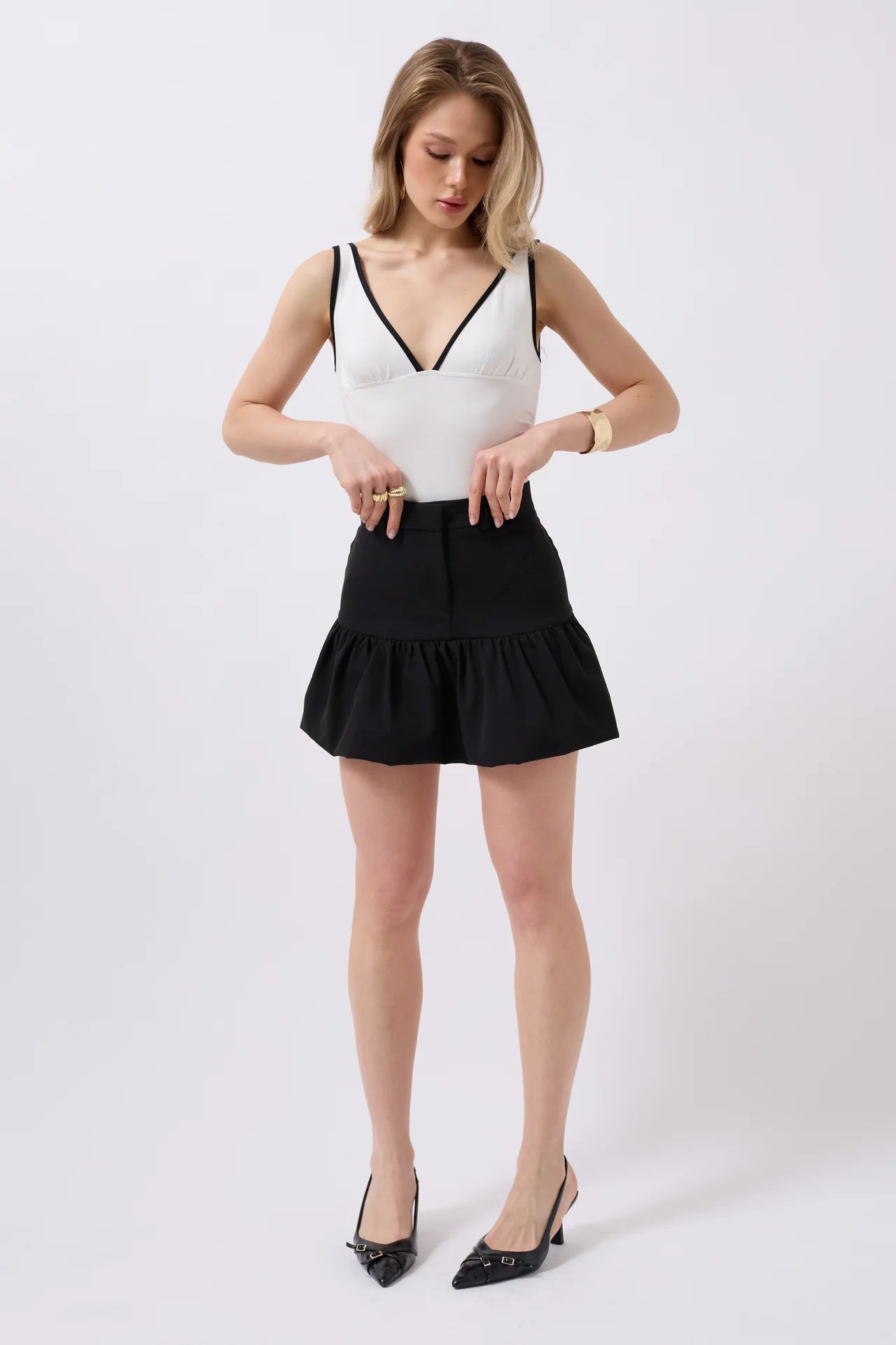 Mini Black Skirt with Gathered Detail