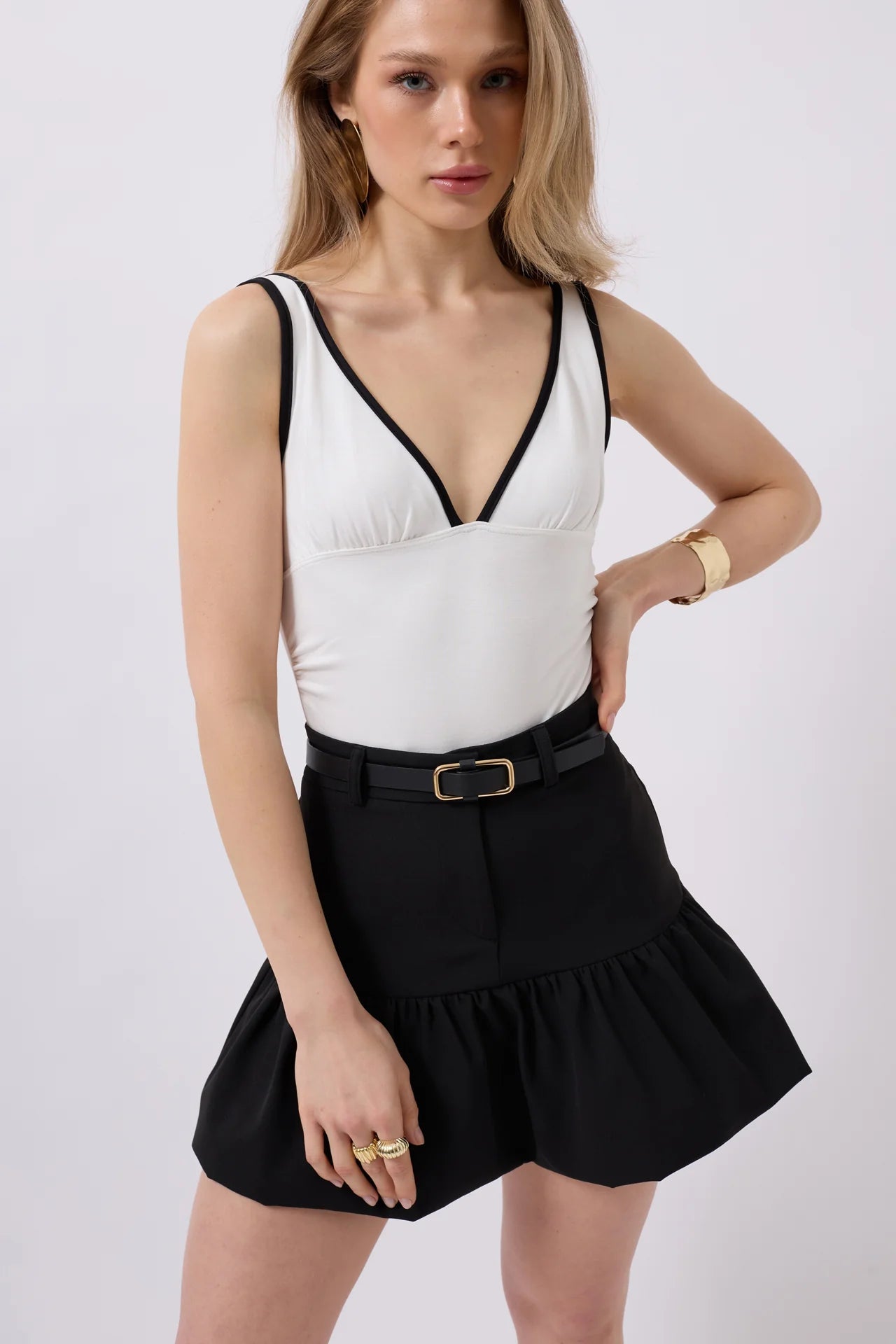 Mini Black Skirt with Gathered Detail