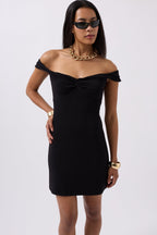 Ruched Detail Shoulder Strap Mini Black Dress