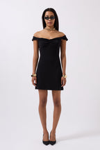 Ruched Detail Shoulder Strap Mini Black Dress