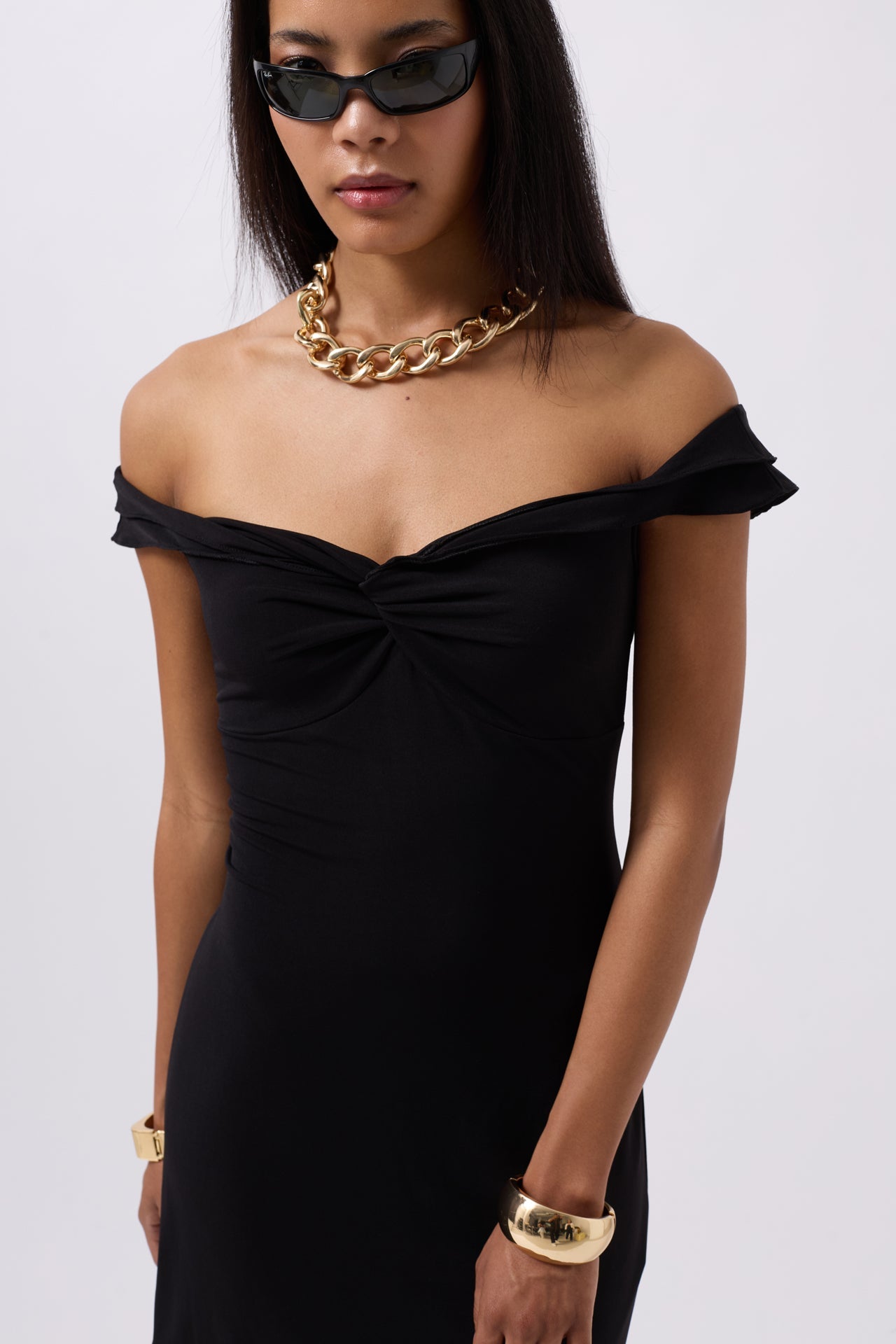 Ruched Detail Shoulder Strap Mini Black Dress