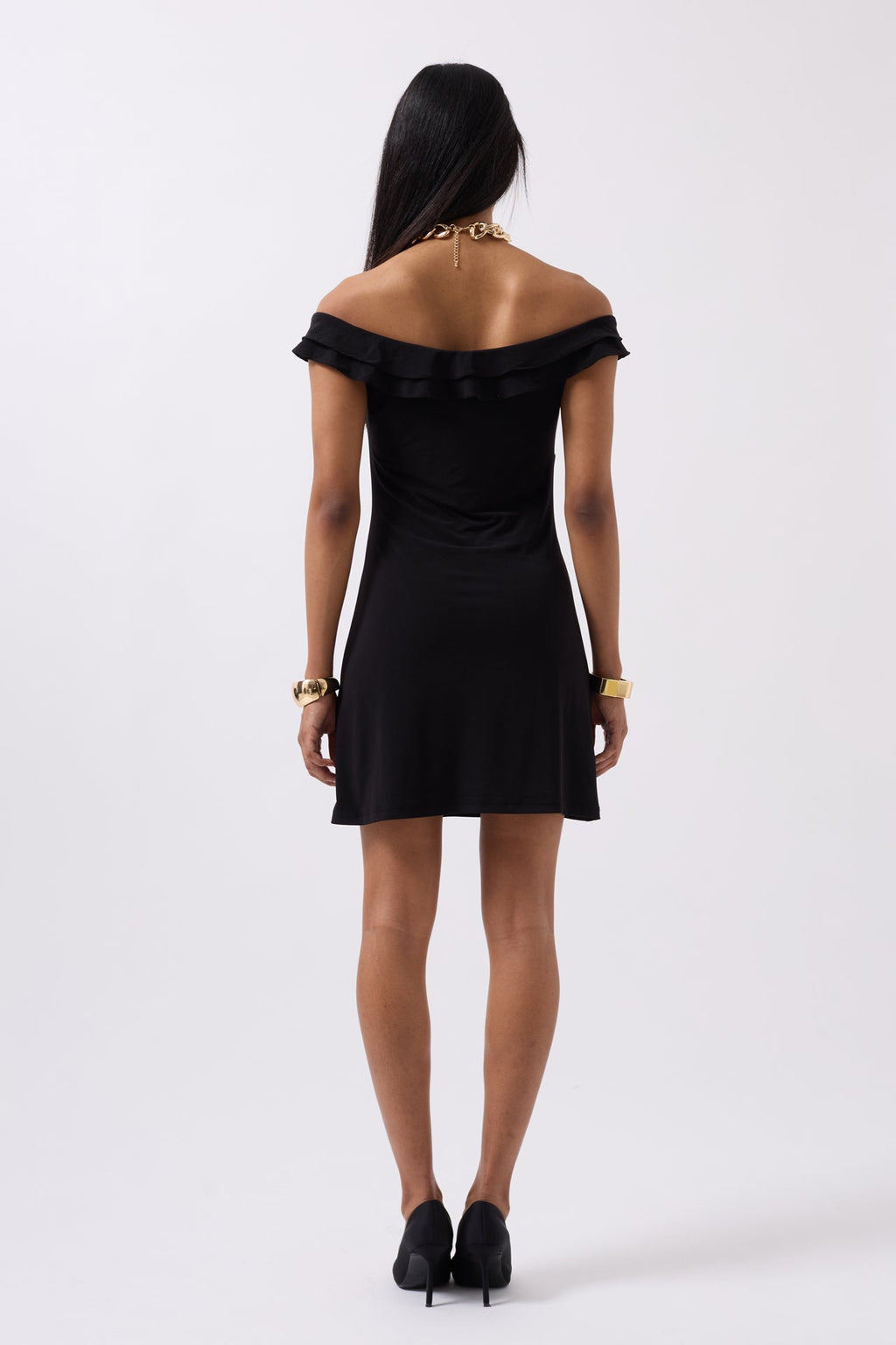 Ruched Detail Shoulder Strap Mini Black Dress