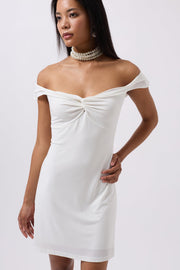 Mini Ecru Dress with Gathered Detail and Shoulder Straps