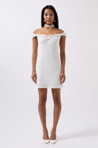 Ruched Detail Shoulder Strap Mini Ecru Dress
