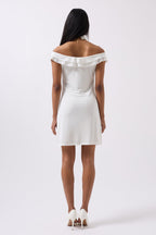 Ruched Detail Shoulder Strap Mini Ecru Dress