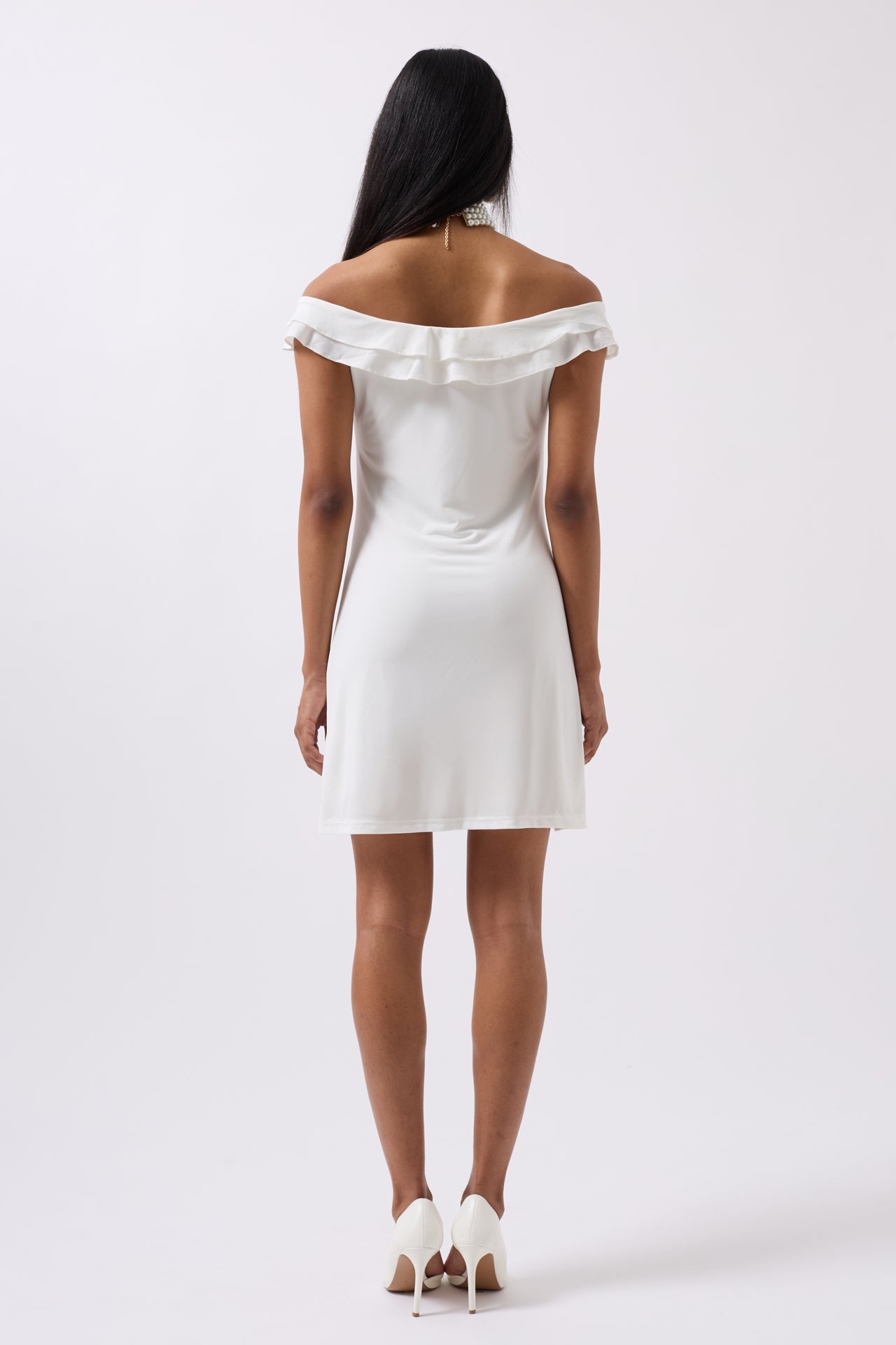 Ruched Detail Shoulder Strap Mini Ecru Dress