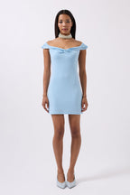 Ruched Detail Shoulder Strap Mini Baby Blue Dress