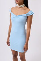 Ruched Detail Shoulder Strap Mini Baby Blue Dress