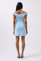 Ruched Detail Shoulder Strap Mini Baby Blue Dress