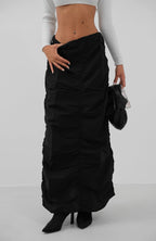 Gathered Detail Black Maxi Skirt