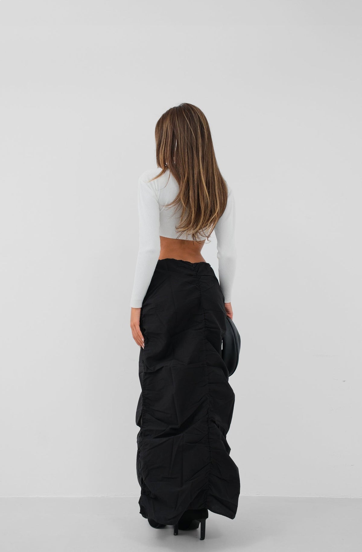 Gathered Detail Black Maxi Skirt