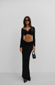 Gathered Detail Black Maxi Skirt