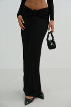 Ruched Detail Black Maxi Skirt