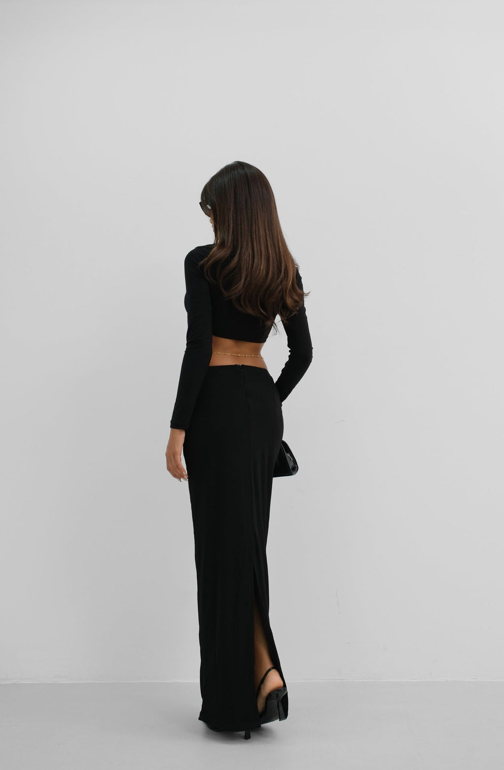 Ruched Detail Black Maxi Skirt