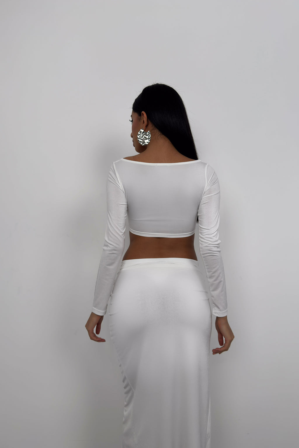 Ruched Detail Long Sleeve Ecru Crop Blouse