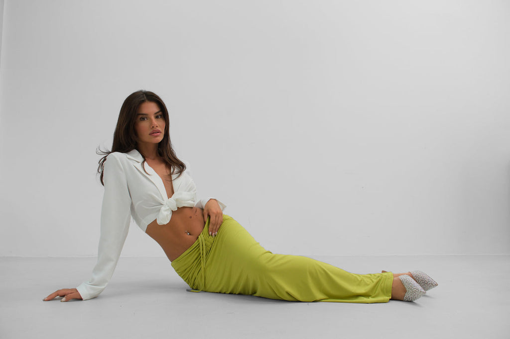 Ruched Detay Green Maxi Skirt