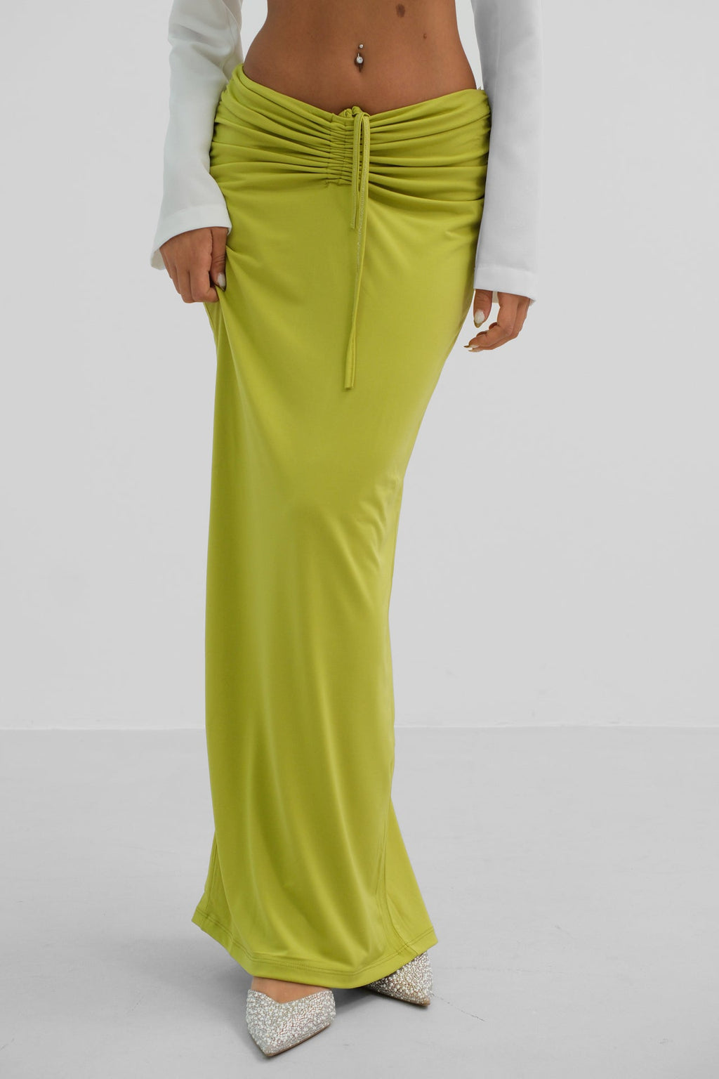 Ruched Detay Green Maxi Skirt