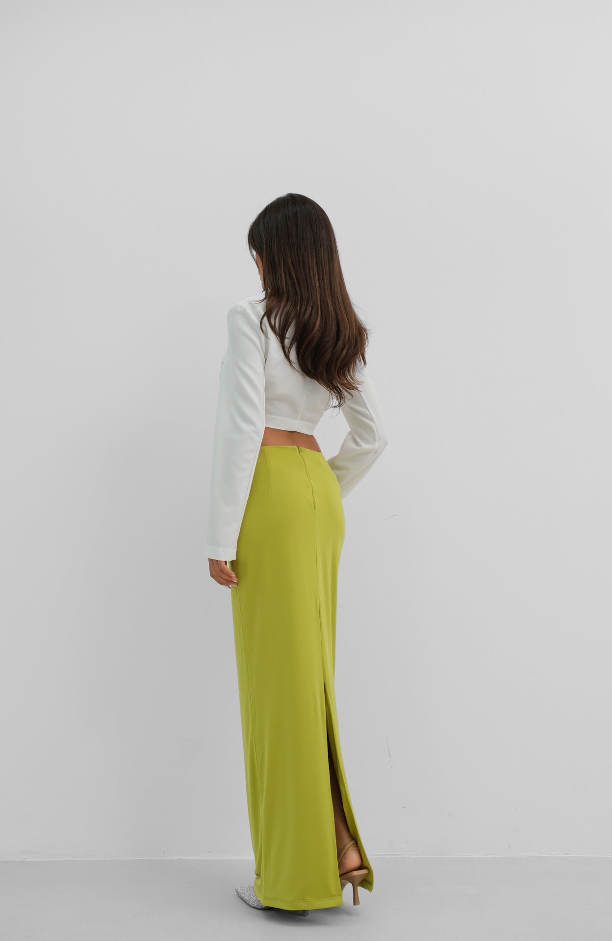Ruched Detay Green Maxi Skirt