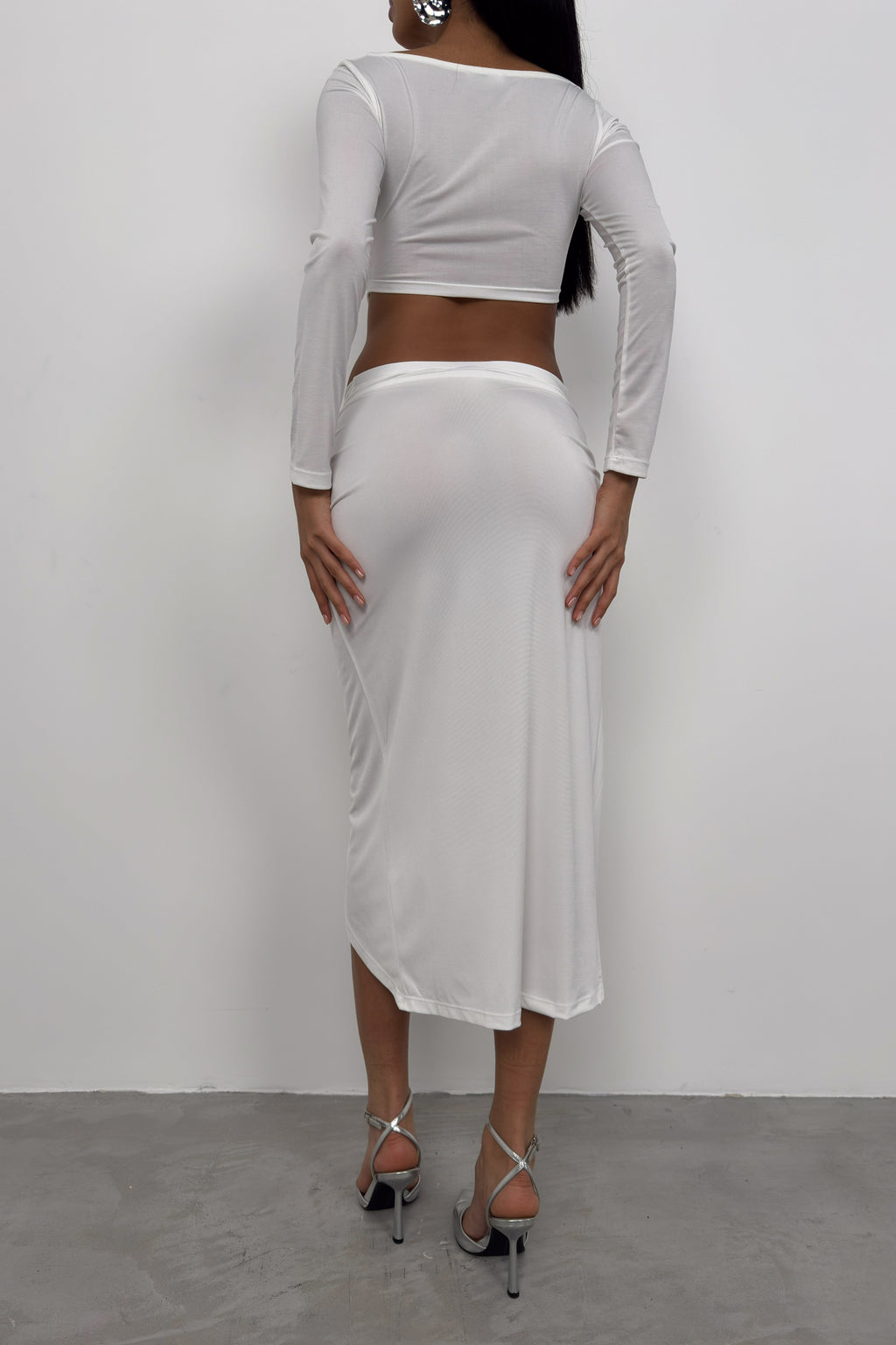 Ruched Detay Ecru Slit Skirt