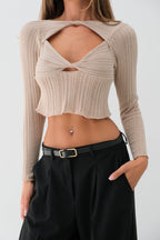 Ruched Beige Cutout Beige Blouse