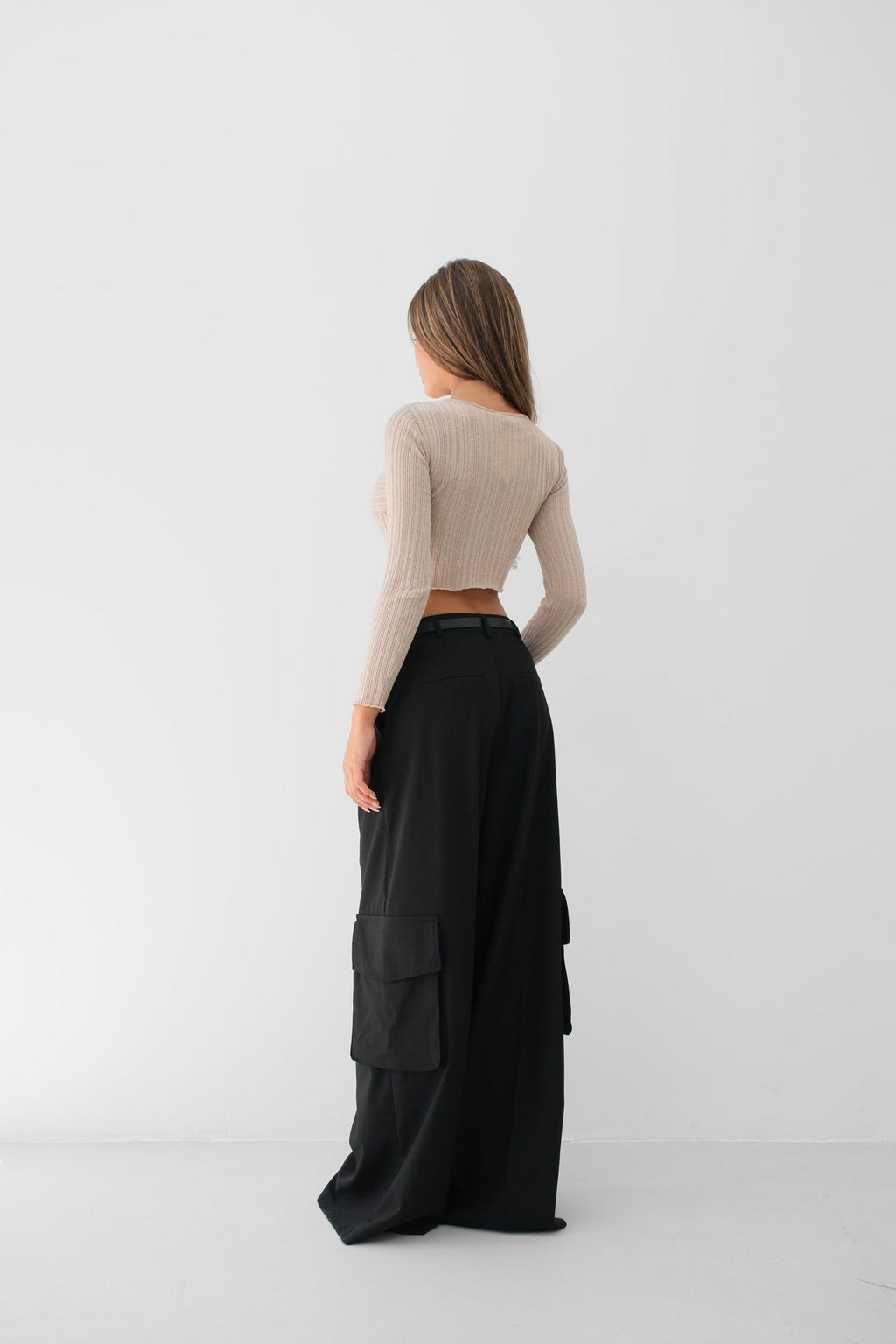 Ruched Beige Cutout Beige Blouse