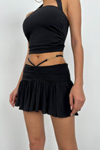 Ruched Waist Elastic Black Mini Skirt