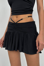 Ruched Waist Elastic Black Mini Skirt