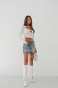Ruched White Cutout Blouse