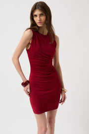 Gathered Mini Burgundy Dress