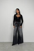 Ruched Black Cutout Blouse