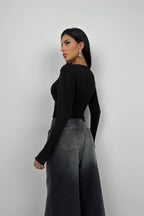 Ruched Black Cutout Blouse