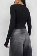 Ruched Black Cutout Blouse