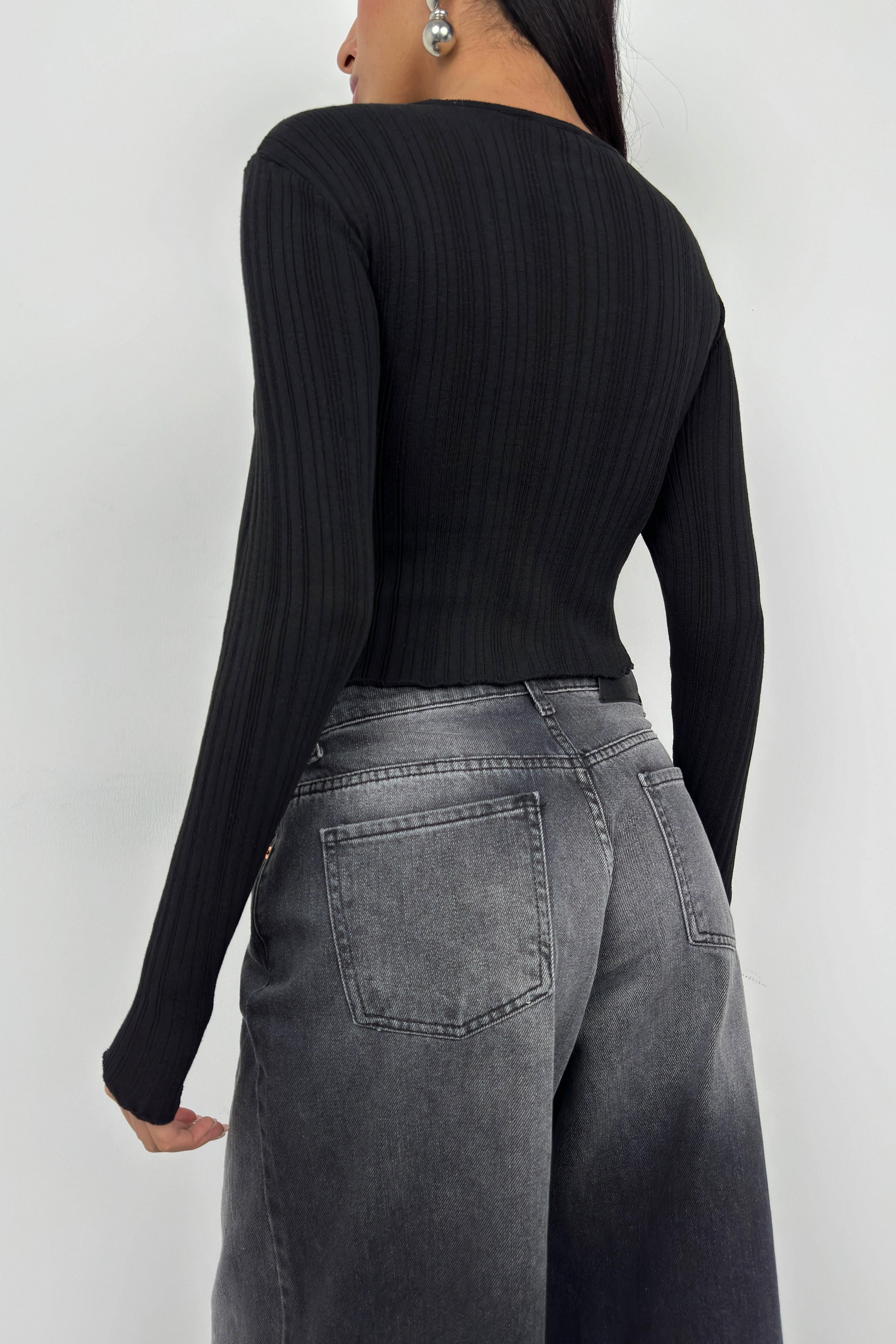 Ruched Black Cutout Blouse