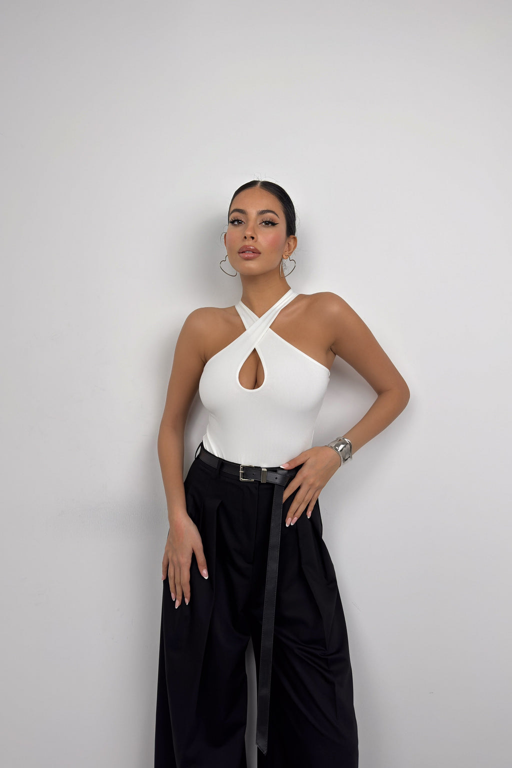 Cross Strap White Bodysuit