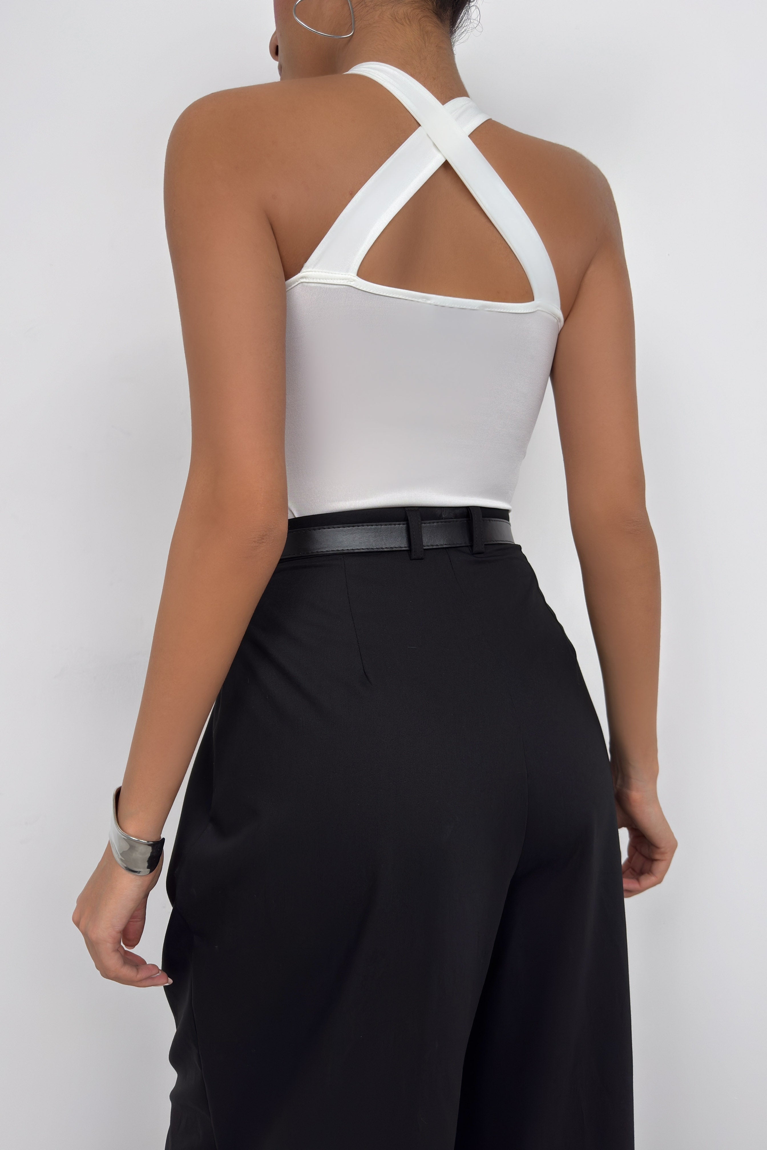Cross Strap White Bodysuit