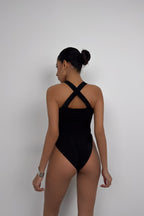 Cross Strap Black Bodysuit