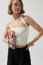 Cross Strapli Ecru Blouse