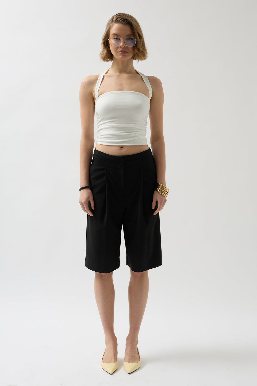 Cross Strapli Ecru Blouse