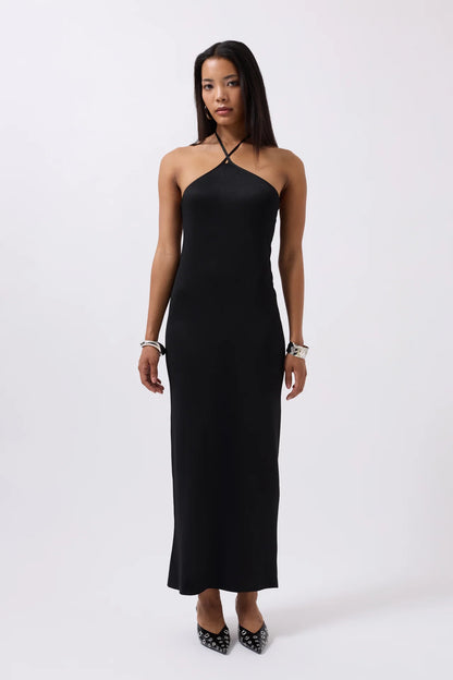 Cross Straps Maxi Black Dress