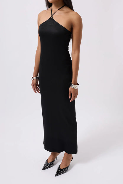 Cross Straps Maxi Black Dress