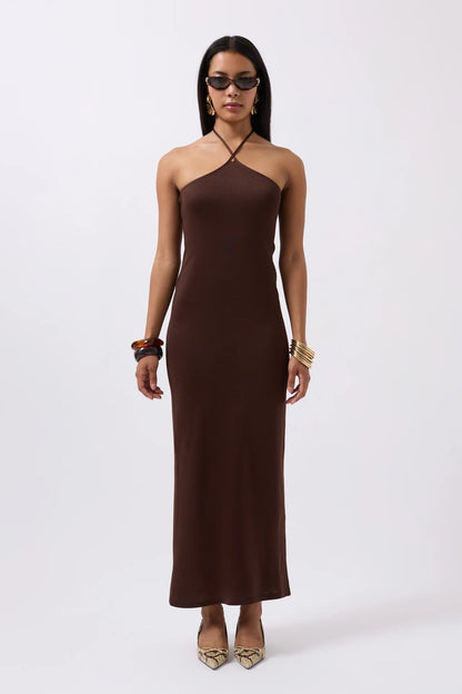 Cross Straps Maxi Brown Dress