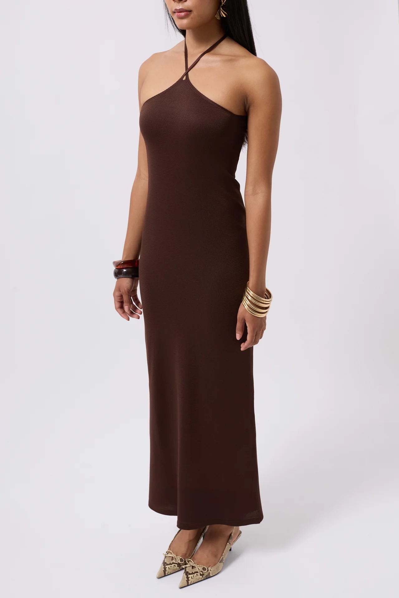Cross Straps Maxi Brown Dress