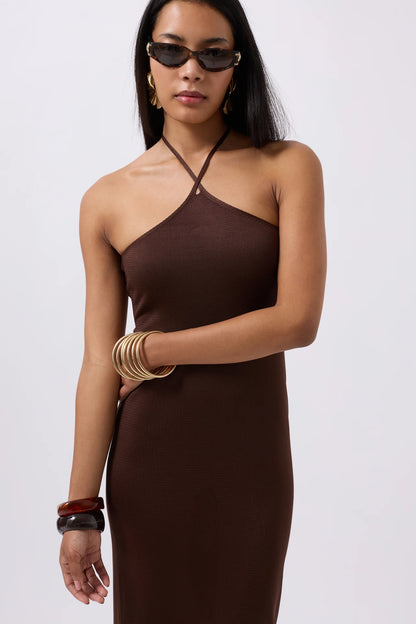 Cross Straps Maxi Brown Dress