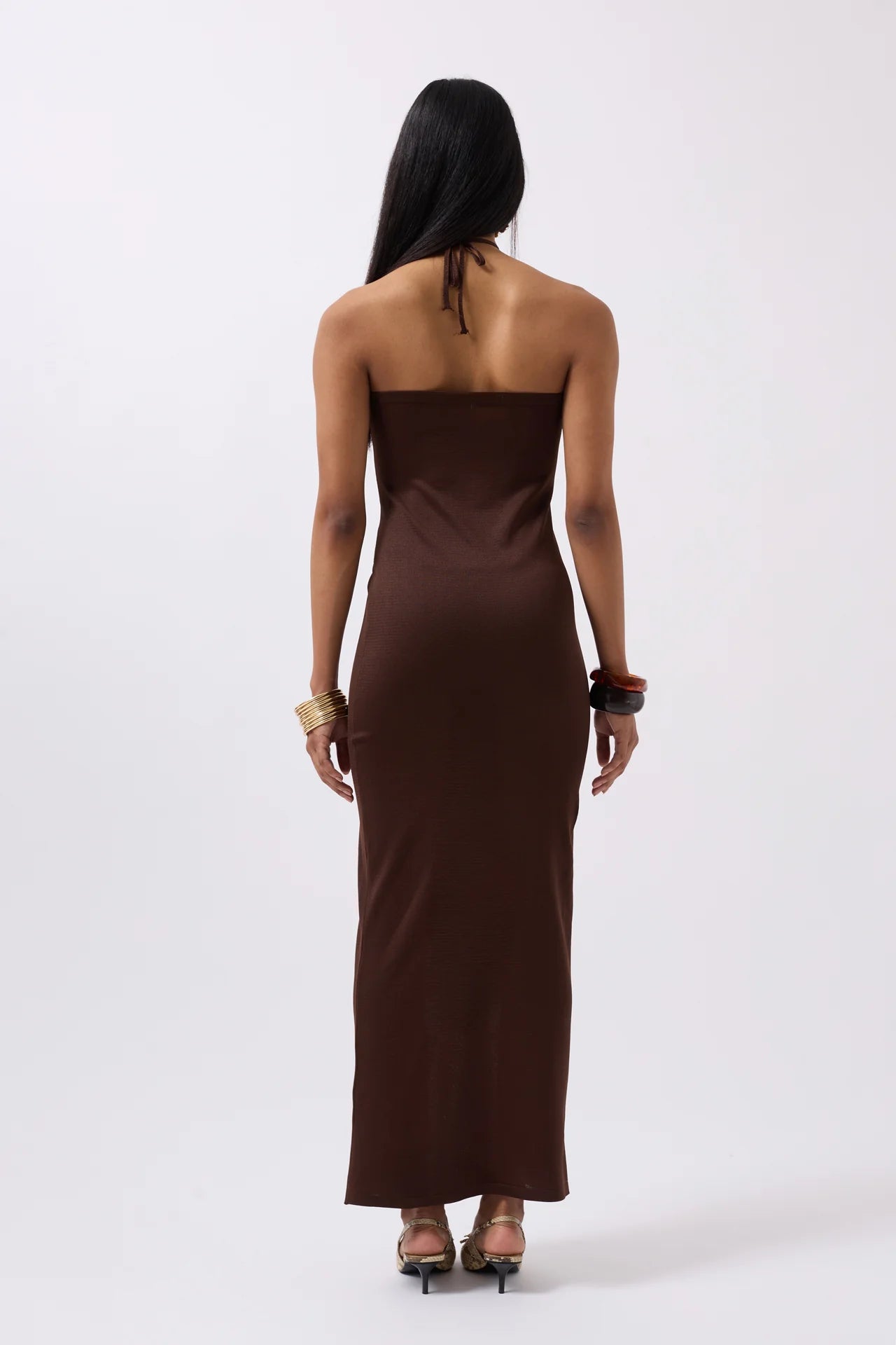 Cross Straps Maxi Brown Dress
