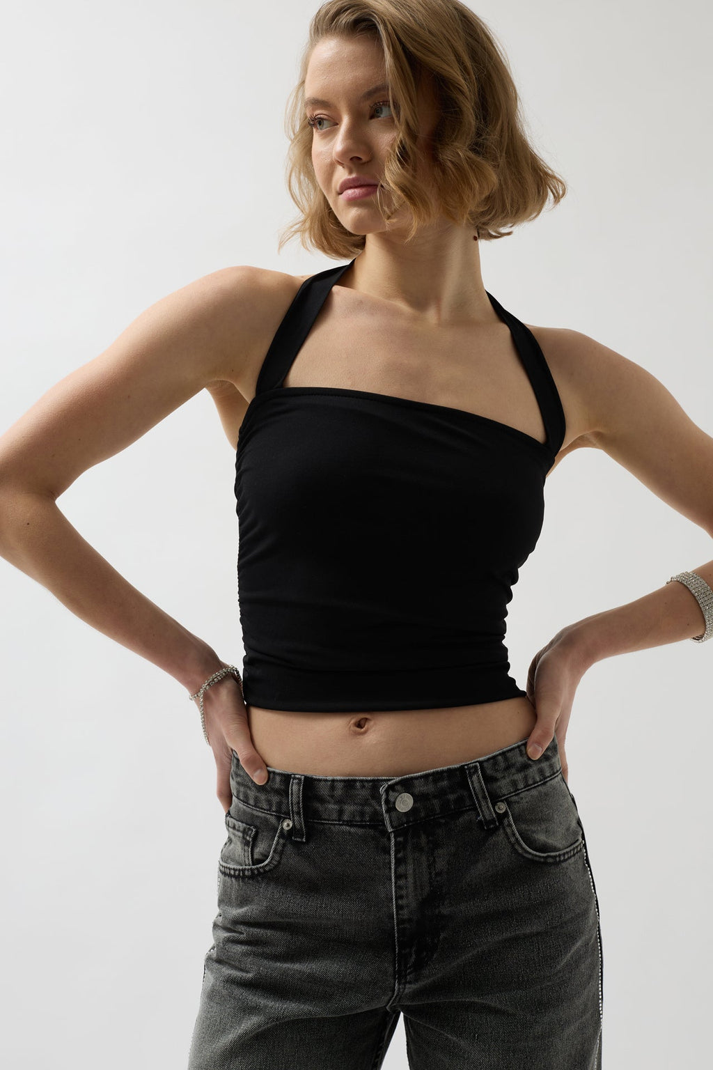 Cross Strapli Black Blouse