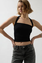 Cross Strapli Black Blouse