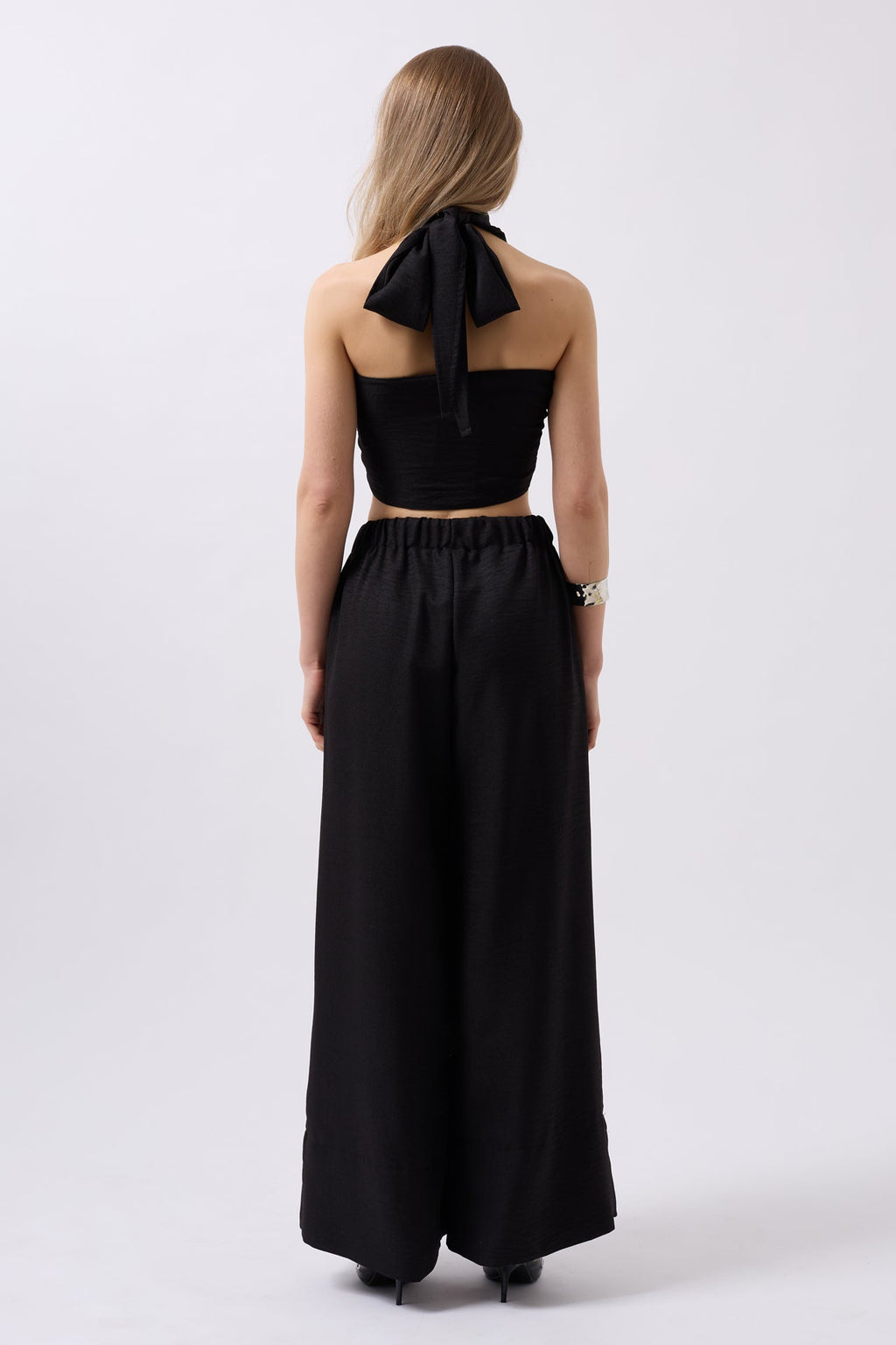 Cross Tie Linen Black Crop