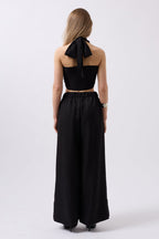 Cross Tie Linen Black Crop