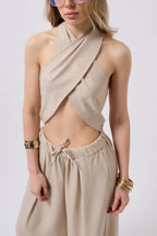 Cross Tie Linen Stone Crop